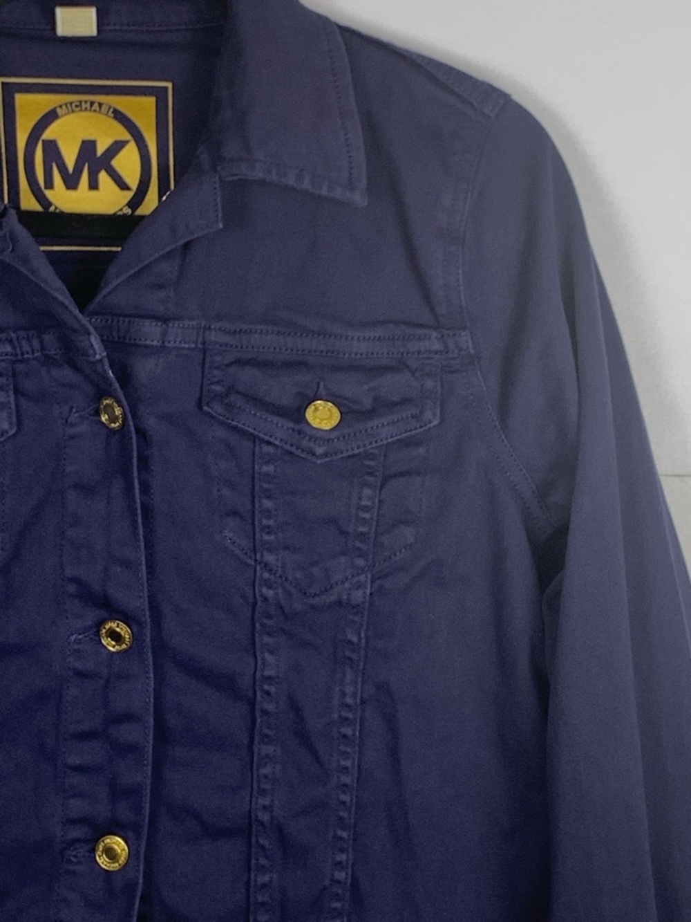 Michael Kors Denim Jacket Womens M Blue Stretch Trucker Gold Buttons Cotton - Picture 5 of 16
